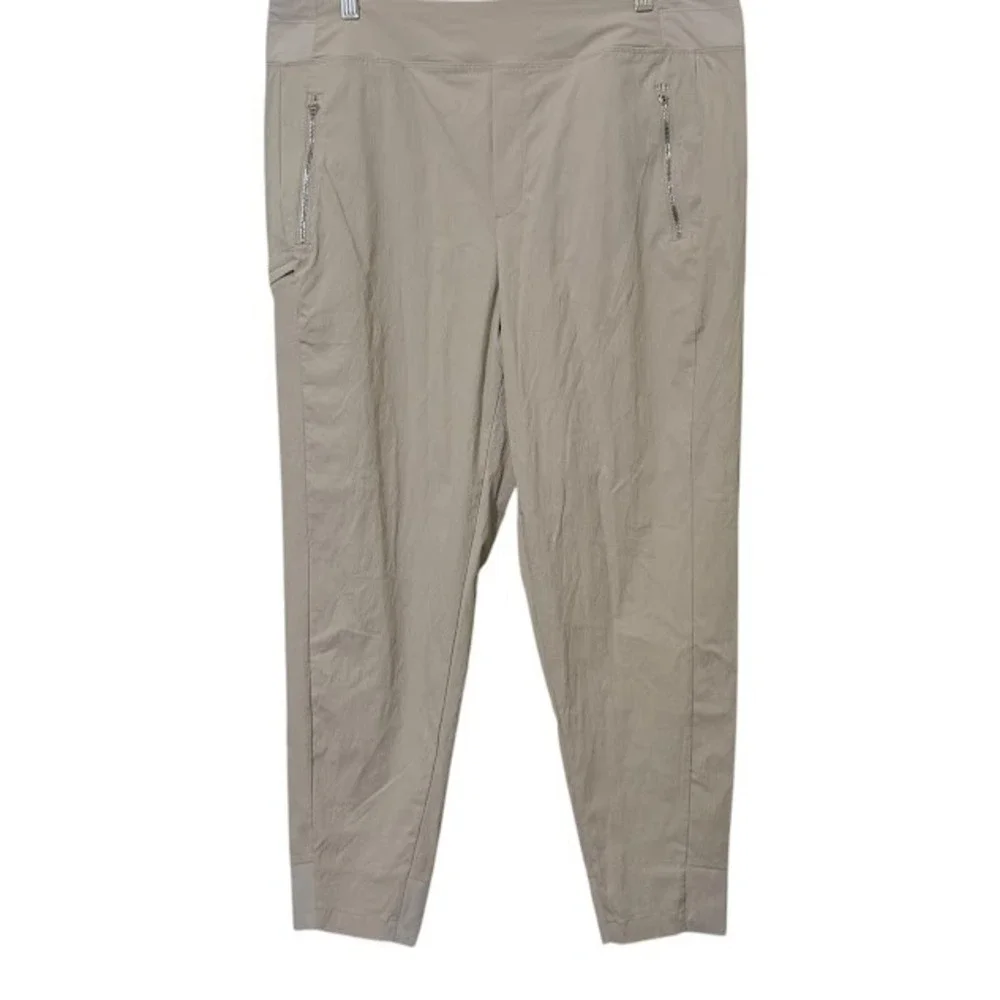 Athleta Khaki‎ Cream Trekkie Relaxed Mid Rise Jogger Nylon Pants Womens Plus 16